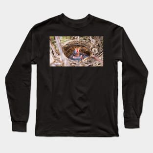 Baby Northern Cardinal In Its Nest Long Sleeve T-Shirt